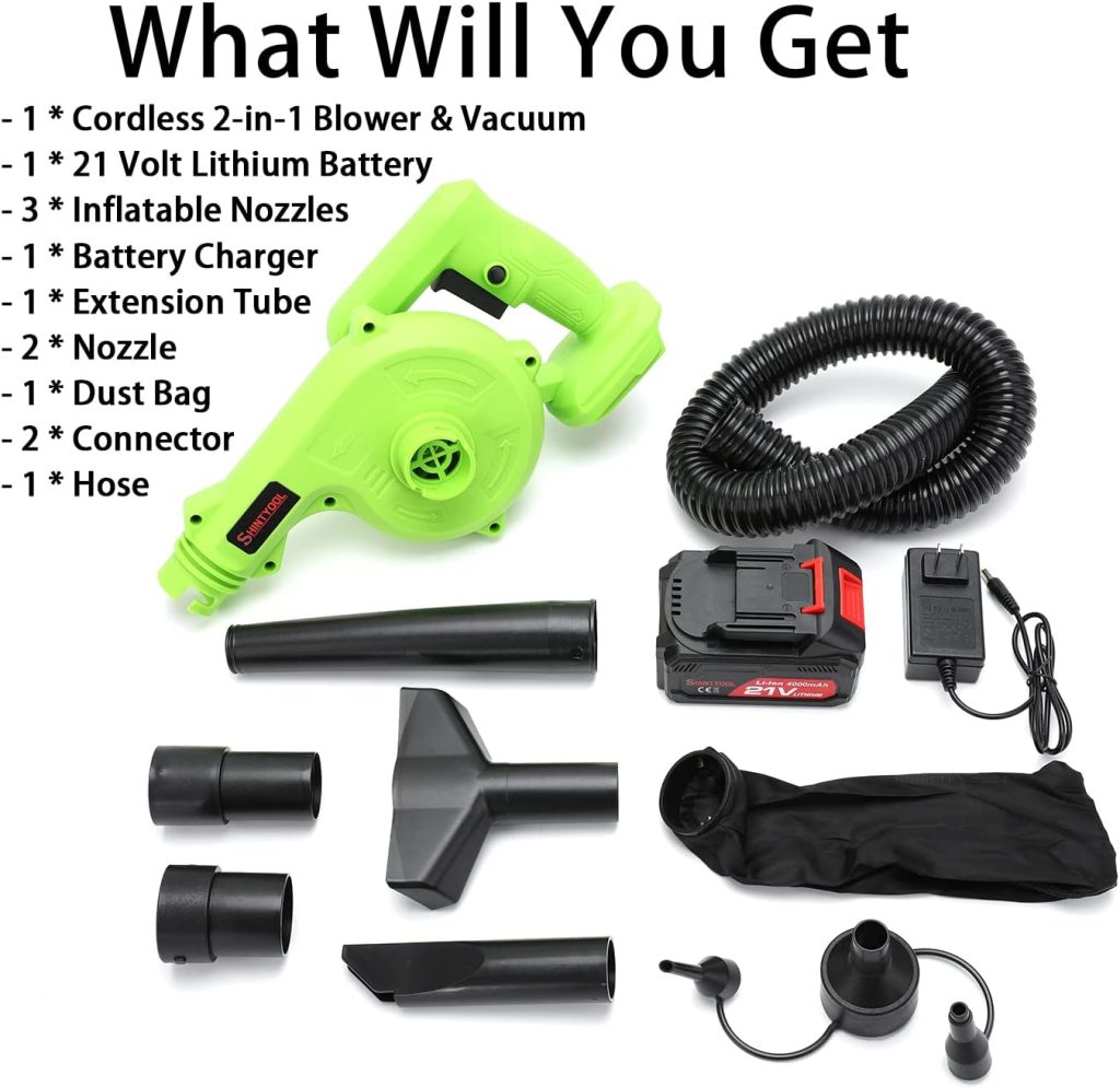 Cordless Leaf Blower, 2-in-1 Portable 21V Lithium Battery 110V Multifunctional Blower for Blowing Leaf, Clearing Dust Small Trash,Car, Computer Host, Hard to Clean Corner by SHINTYOOL