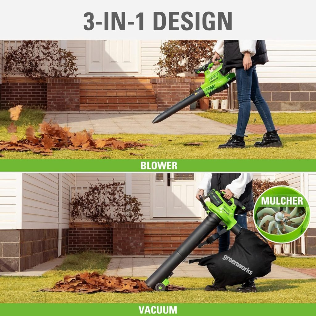 Greenworks 40V (185 MPH / 340 CFM / 75+ Compatible Tools) Cordless Brushless Leaf Blower / Vacuum, Tool Only