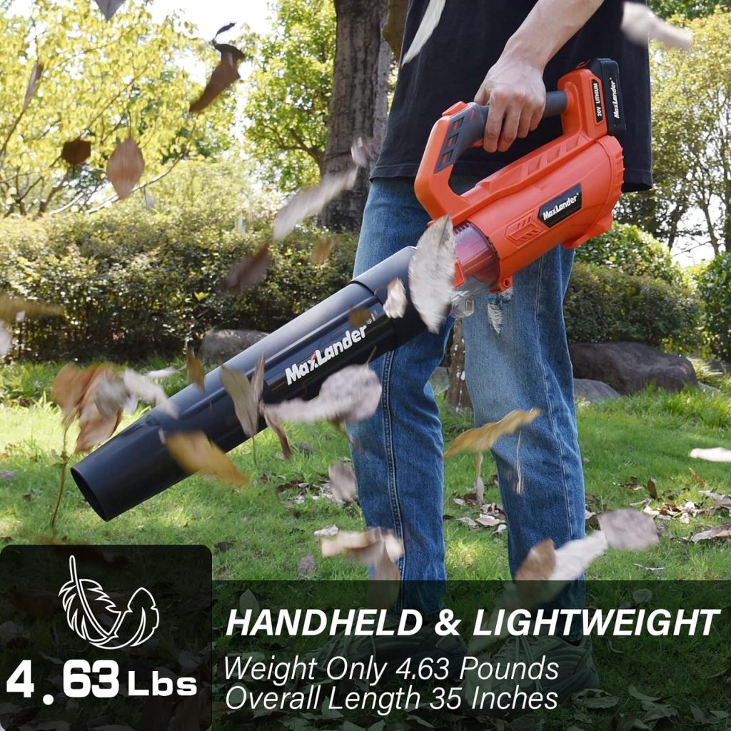 Leaf Blower Cordless with Battery and Charger, Maxlander 335cfm Cordless Leaf Blower, 2-Speed Dial Battery Powered Leaf Blower, Electric Leaf Blower with 2pcs Batteries for Leaf Blowing Lawn Care Snow