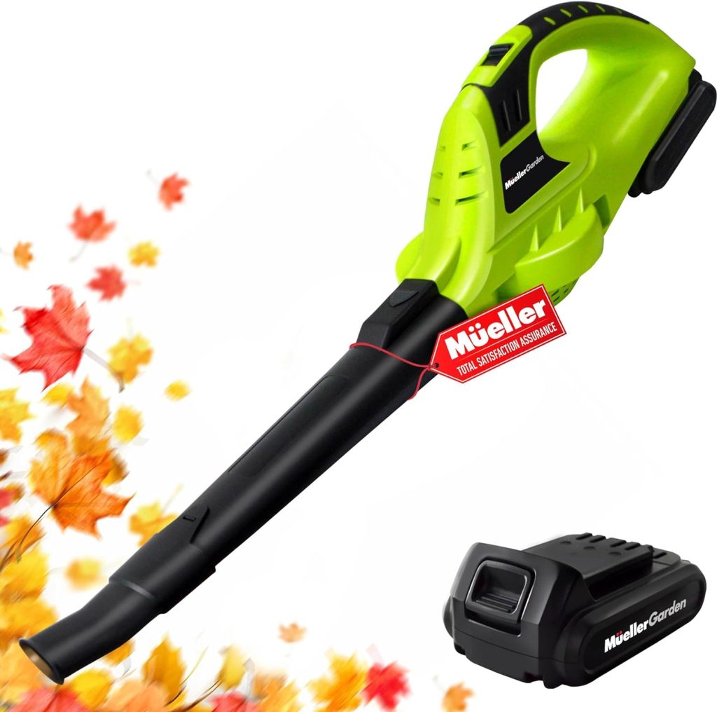 Mueller UltraStorm Cordless Leaf Blower, 20 V Powerful Motor, Electric Leaf Blower for Lawn Care, Battery Powered Leaf Blower Lightweight for Snow Blowing (Battery  Charger Included)