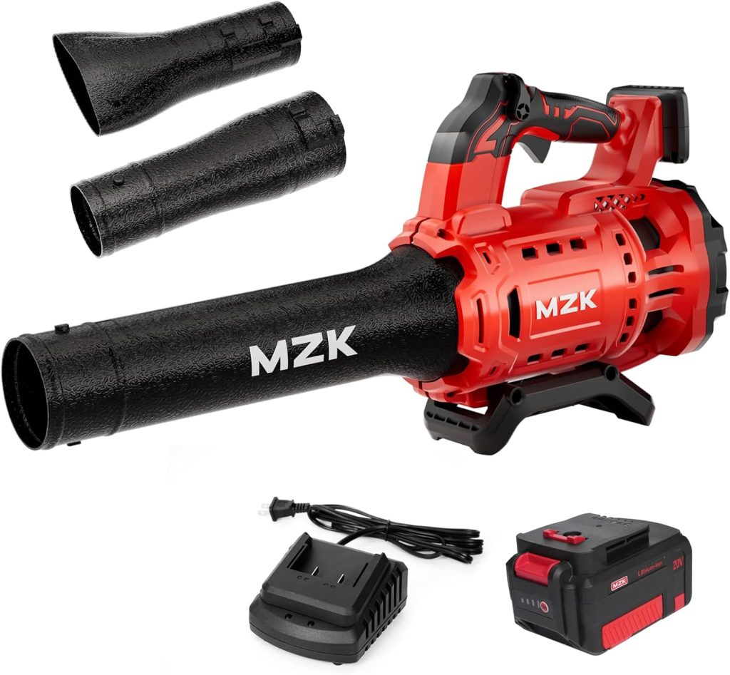 MZK 20V Brushless Leaf Blower, 600CFM Blower Cordless with 4.0Ah Battery and Fast Charger, Lightweight Blower for Lawn Care, Yard, Driveway