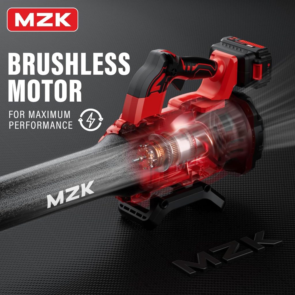 MZK 20V Brushless Leaf Blower, 600CFM Blower Cordless with 4.0Ah Battery and Fast Charger, Lightweight Blower for Lawn Care, Yard, Driveway