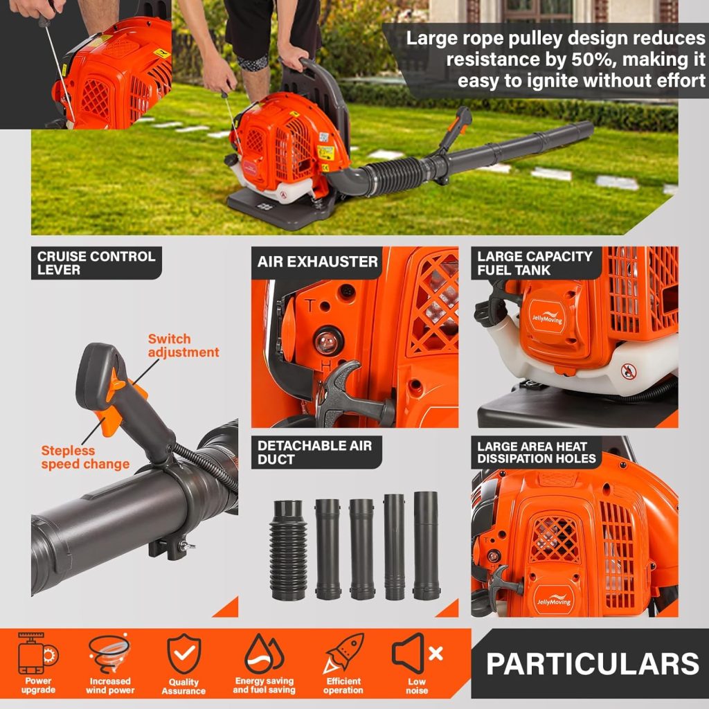 Prapark 65CC Gas Powered Backpack Leaf Blower, 850CFM - Powerful 2-Stroke Engine for Efficient Lawn, Snow, Dust Removal - Ergonomic, Versatile Outdoor Cleaning