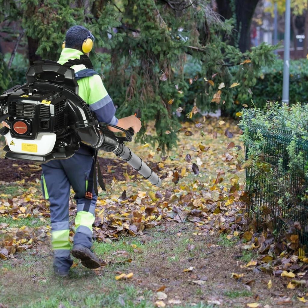 Backpack Blowers Gas Powered - 52CC 550CFM 2 Stroke Gas Powered Backpack Leaf Blower, Snow Blower Leaf Blower with Air-Cooled for Dust, Snow Debris, Lawn Care,Yard Cleaning (Orange)