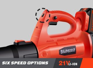 blutezeit 21v cordless leaf blower 350cfm 150mph electric leaf blower 40ah battery charger included 6 variable speeds li 4