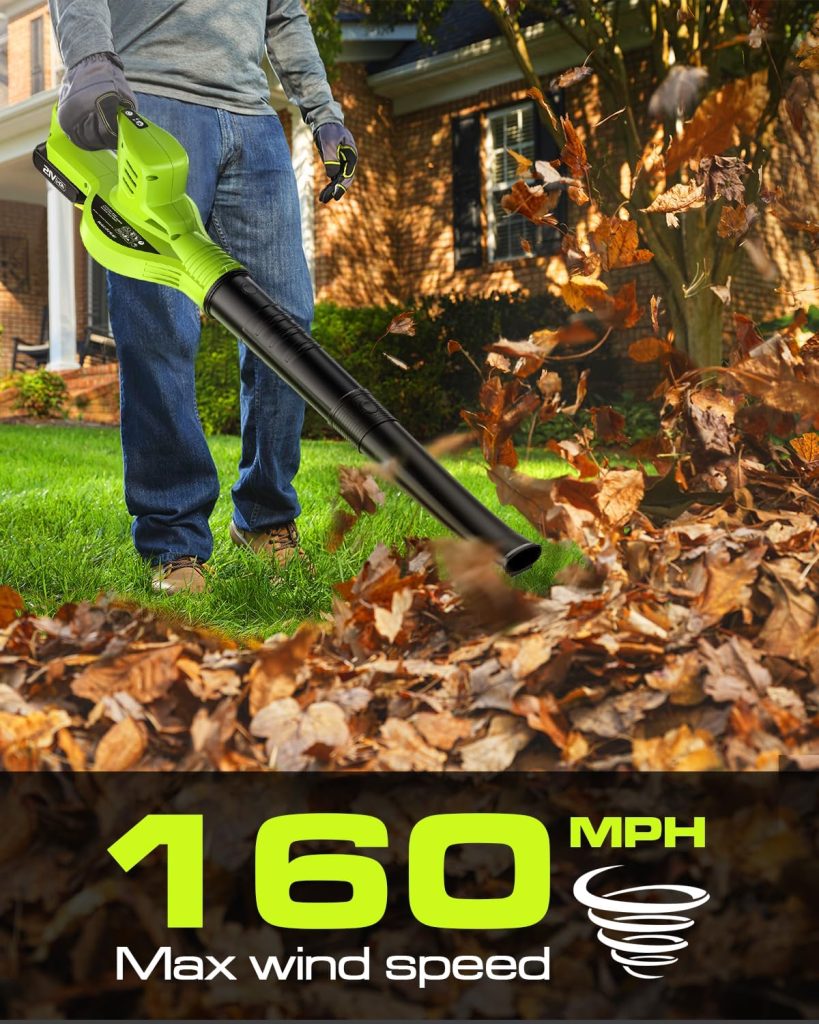 Cordless Electric Leaf Blower with 2 Batteries and Charger, 160MPH, 21V Battery Powered Lightweight Blower for Lawn Care, Patio, Dust Blowing and Snow