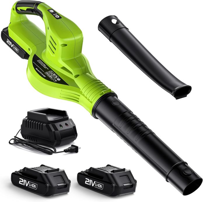cordless electric leaf blower with 2 batteries and charger 160mph 21v battery powered lightweight blower for lawn care p