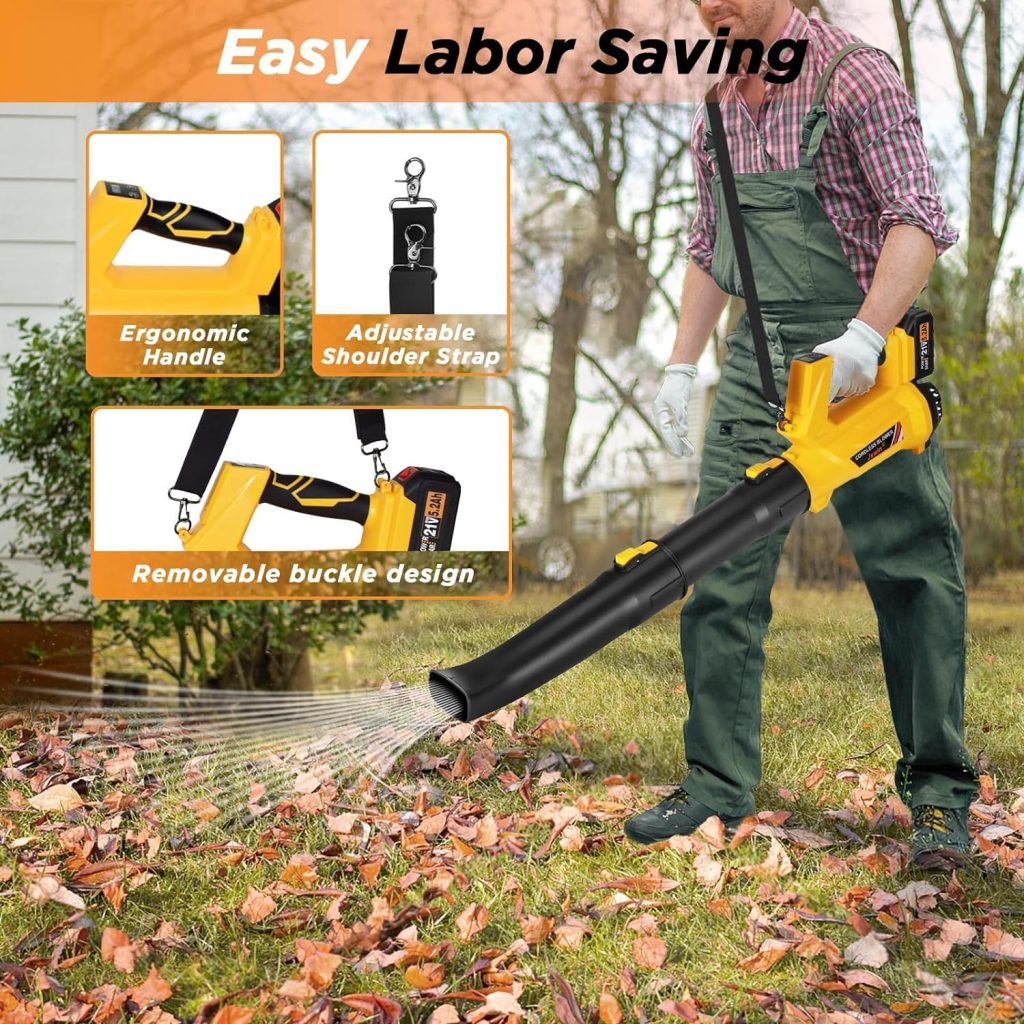 Cordless Leaf Blower, 6 Speed Modes Electric Leaf Blower Max Wind Speed 150 mph, 500 cfm, Digital Display Leaf Blower Cordless with 21V 5.2Ah Battery and Charger for Lawn Care  Garden Maintenance