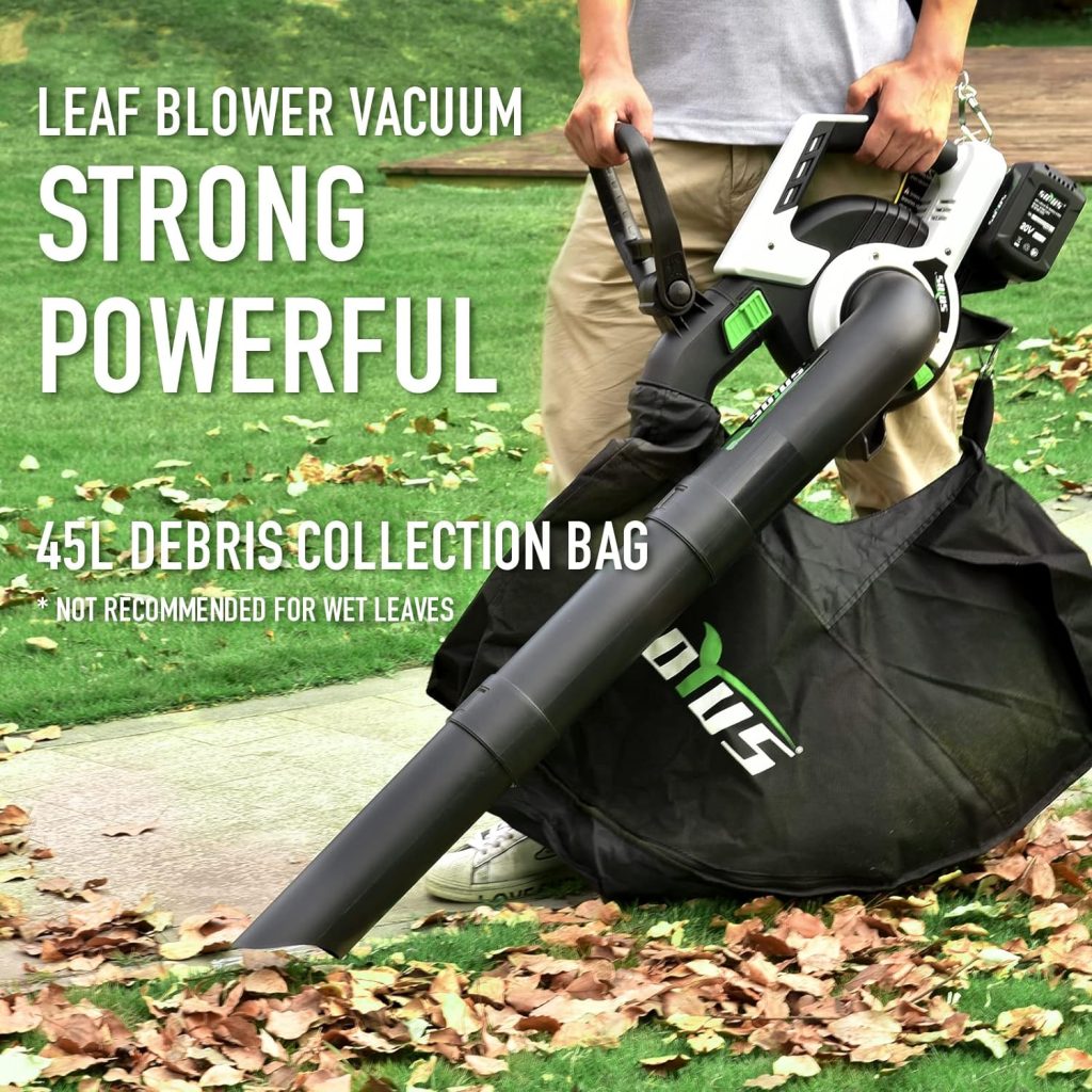 Cordless Leaf BlowerVacuum SOYUS 3in1 Leaf Vacuum Mulcher 40V 360CFM 5 Speeds Brushless Battery Operated Leaf Blower for Lawn Care with 45L Bag (2 x 4.0Ah Battery and Charger Included)