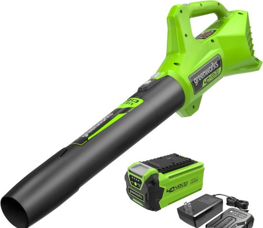 greenworks 40v 100 mph 350 cfm 75 compatible tools cordless axial leaf blower 20ah battery and charger included