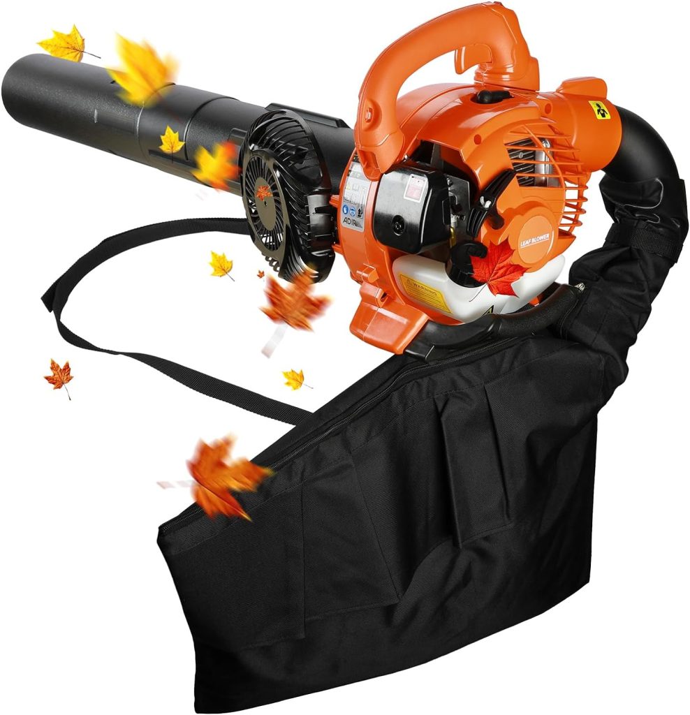 Leaf Vacuum Cordless with Bag, 2 in 1 Gas Powered Leaf Mulcher 2 Stroke 424 CFM Leaf Blower Vacuum Dual-Purpose Leaf Sucker Cleaner with Straight and Curved Blow Pipe, for Leaf Snow(Delivery from US)