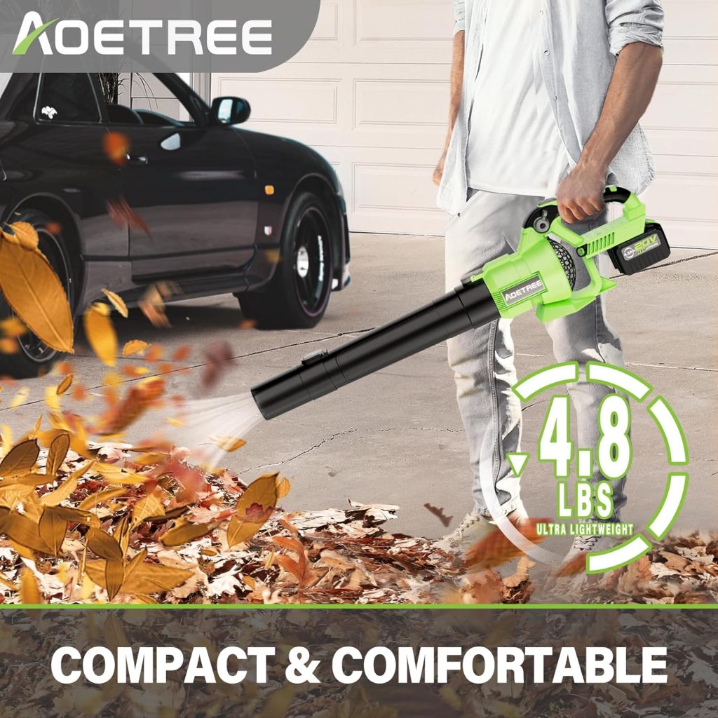 Lightweight Electric Leaf Blower Cordless - 500CFM Brushless Blower with 2 Battery and Charger - 20V 4.5Ah Battery Powered Blower for Yard Driveway Garden Lawn Care