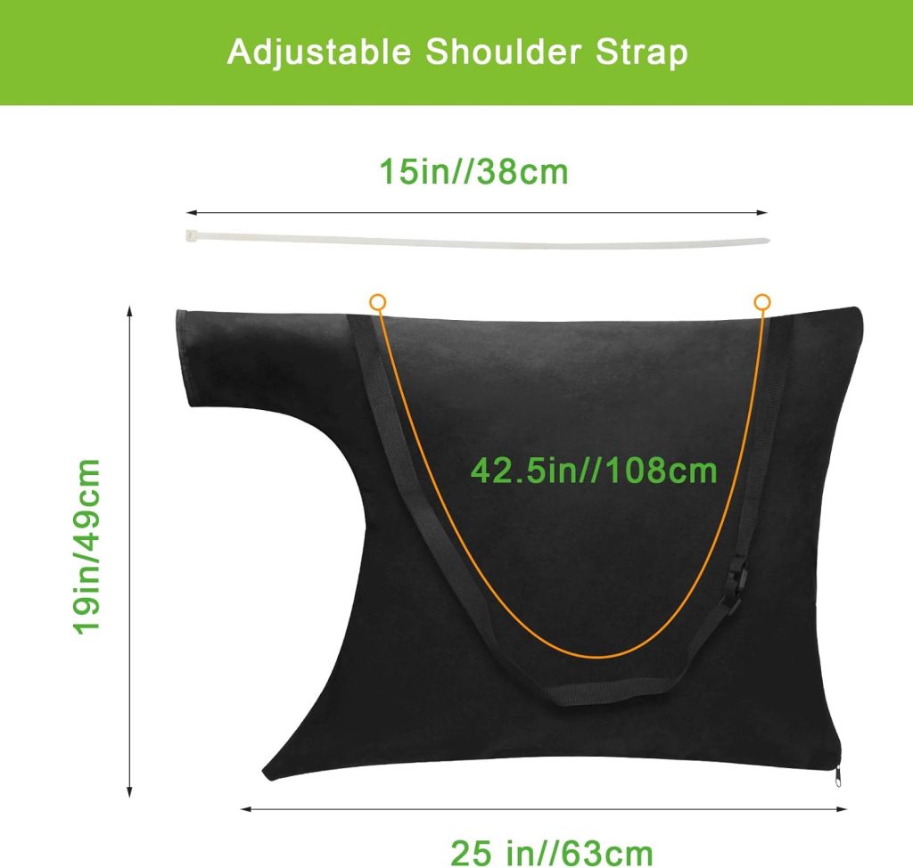 Luxiv Blower Leaf Bag 20 X 24 Inches, Black Leaf Blower Replacement Bag Leaf Blower Vacuum Bag with Zipper and Shoulder Strap (1, Black)