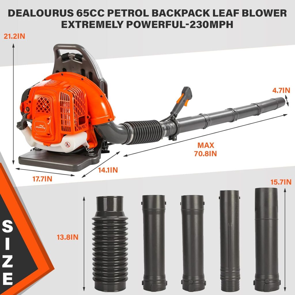 Prapark Backpack Leaf Blower Gas Powered - Lightweight 18 LB, Powerful 65CC 2-Stroke Engine, 850CFM, Ergonomic Design - Ideal for Lawn, Snow, Dust