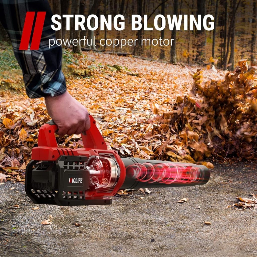VacLife Leaf Blower Cordless with Battery and Charger-350CFM 150MPH 20V Electric Leaf Blower, Perfect for Lawn, Yard, Garage, Patio  Sidewalk Red (VL717)