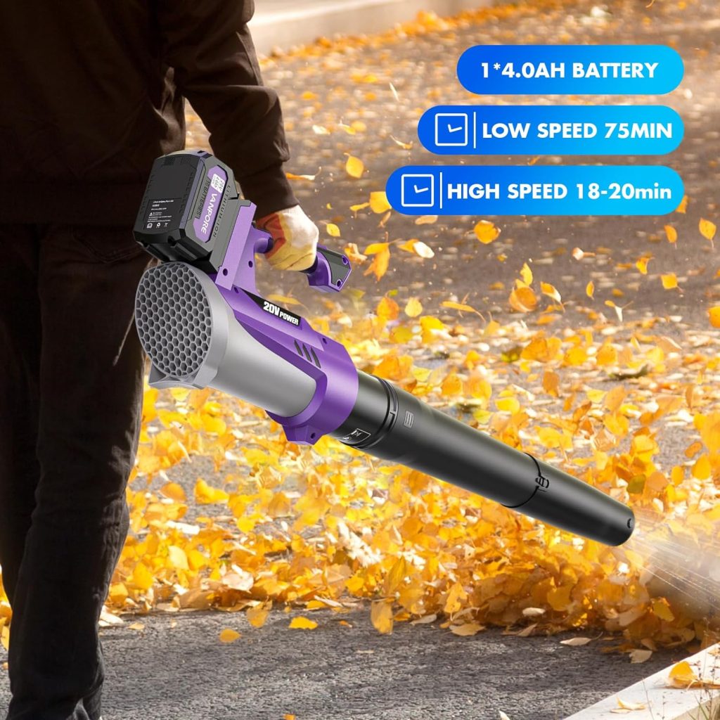VANPORE Electric Leaf Blower Cordless：580 CFM 6-Gear Wind Speed Regulation with 4.0Ah Battery Powered，Electric Blower for Lawn Care, Yard, Grass, Patio, Blowing Leaves and Snow