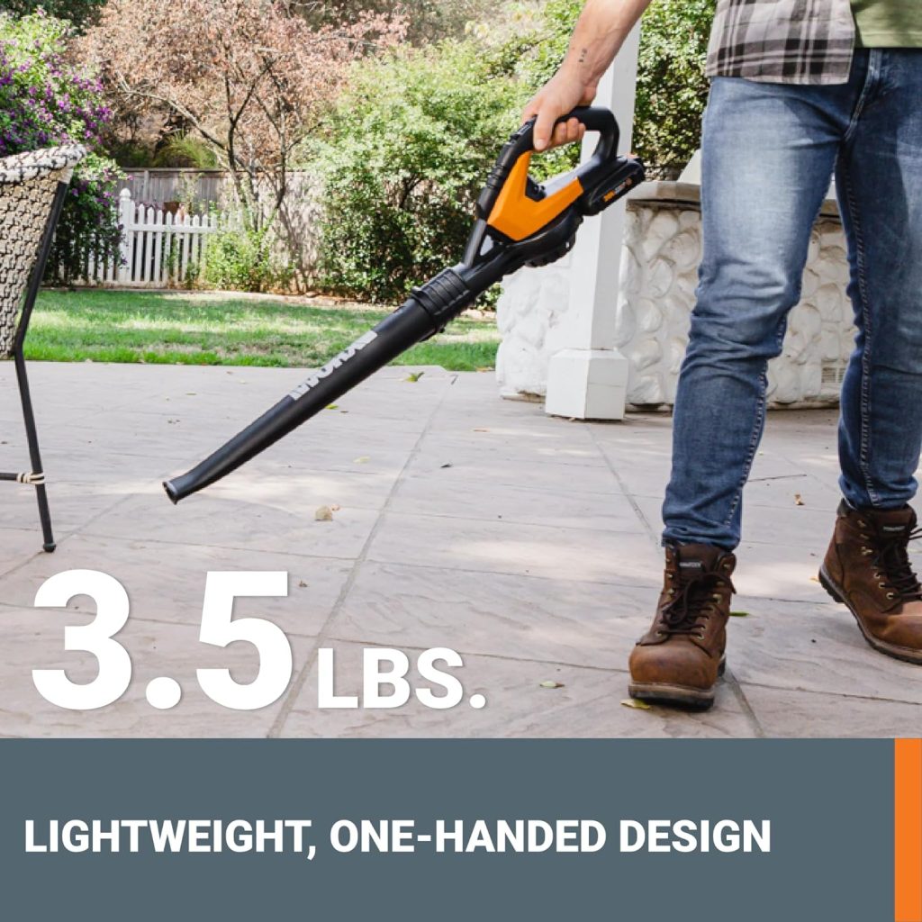 Worx 20V Cordless Leaf Blower WG545.1, Up to 120 MPH Air Speed, Long Nozzle Design for Narrow Spaces, Ideal for Indoor and Outdoor Cleaning, 9x Cleaning Attachments, Battery and Charger Included