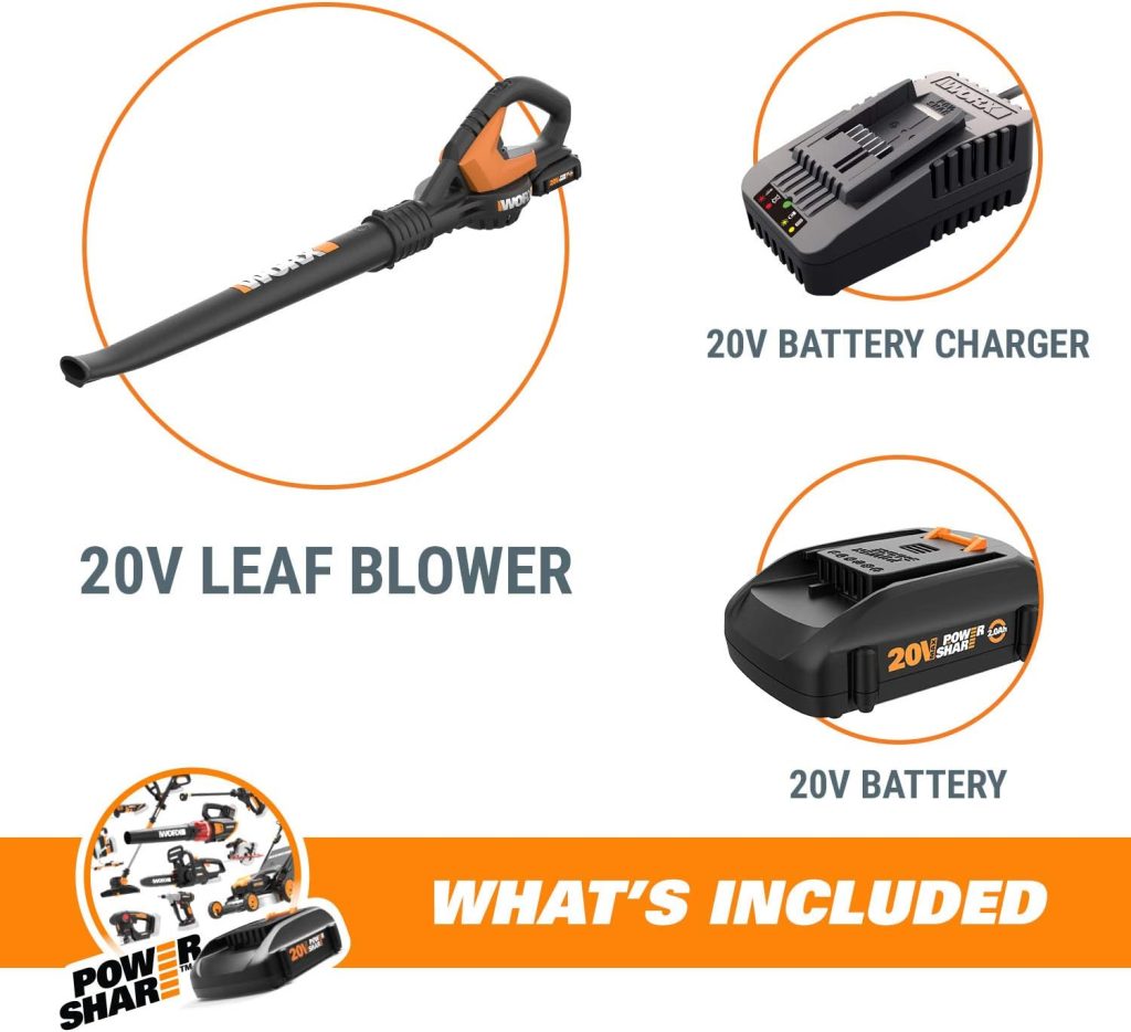 WORX 20V Cordless Leaf Blower WG545.6 DC Blower Vacuum,1 * 2.0Ah Battery  Charger Included