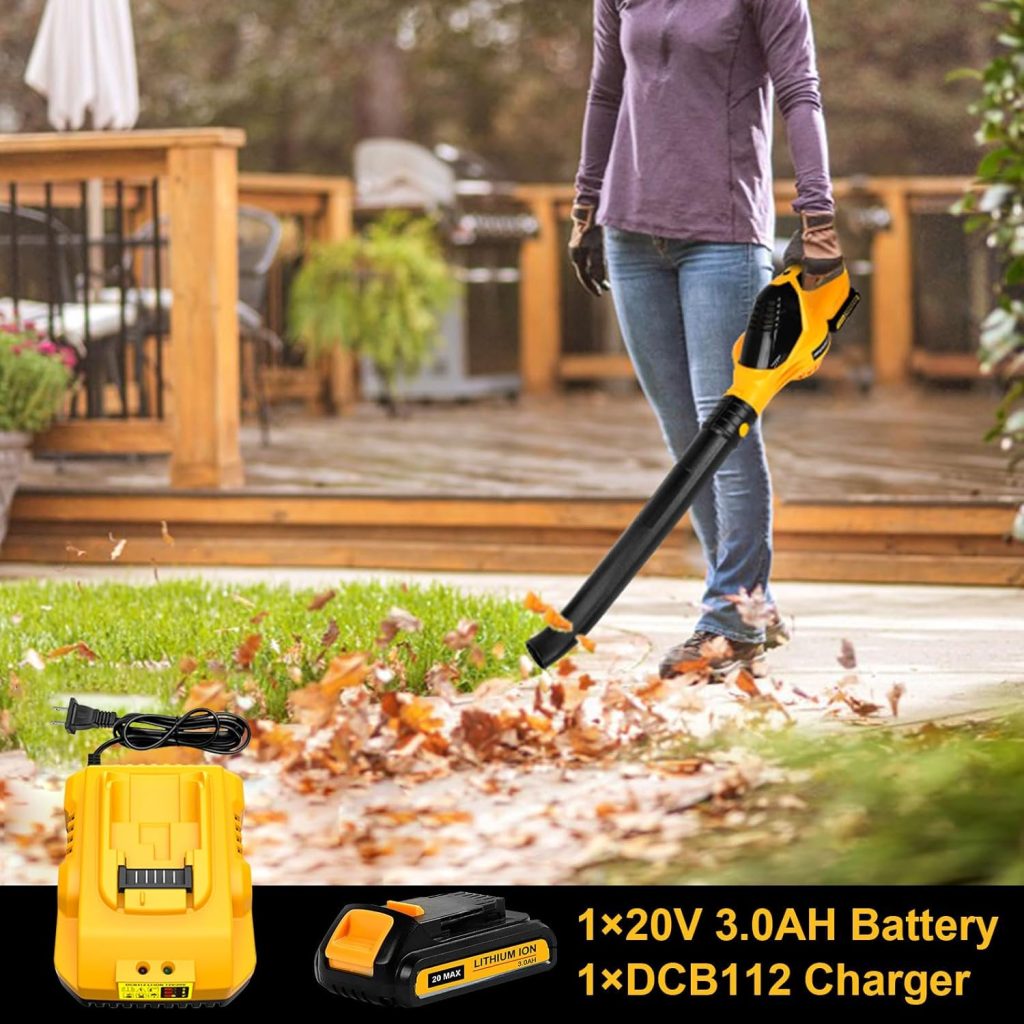 Cordless Leaf Blower for Dewalt 20V Max Battery with DCB112 Charger and 3.0A Battery,5-Level Speed Control Brushless Motor Leaf Blower 150MPH for Lawn Care Yard Cleaning Snow Blow